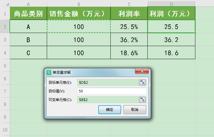 如何用WPS表格进行单变量求解运算达到指定利润目标的销售额？