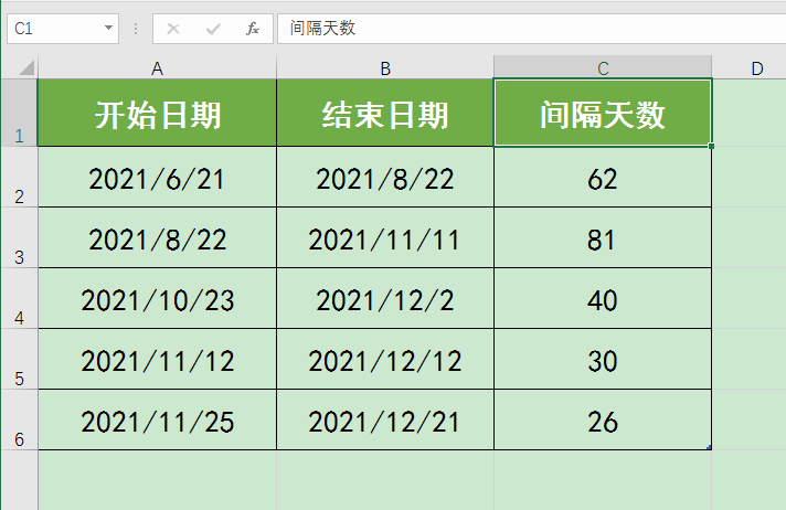 如何用excel计算两个日期间隔的天数？