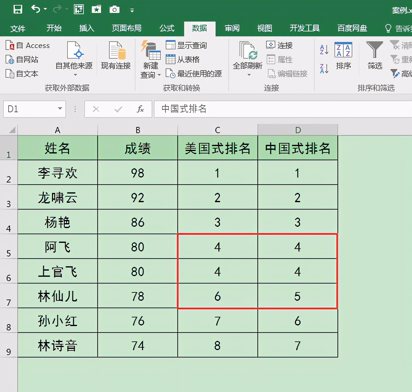 Excel中快速搞定美式排名和中国式排名,一看就懂的操作你也会