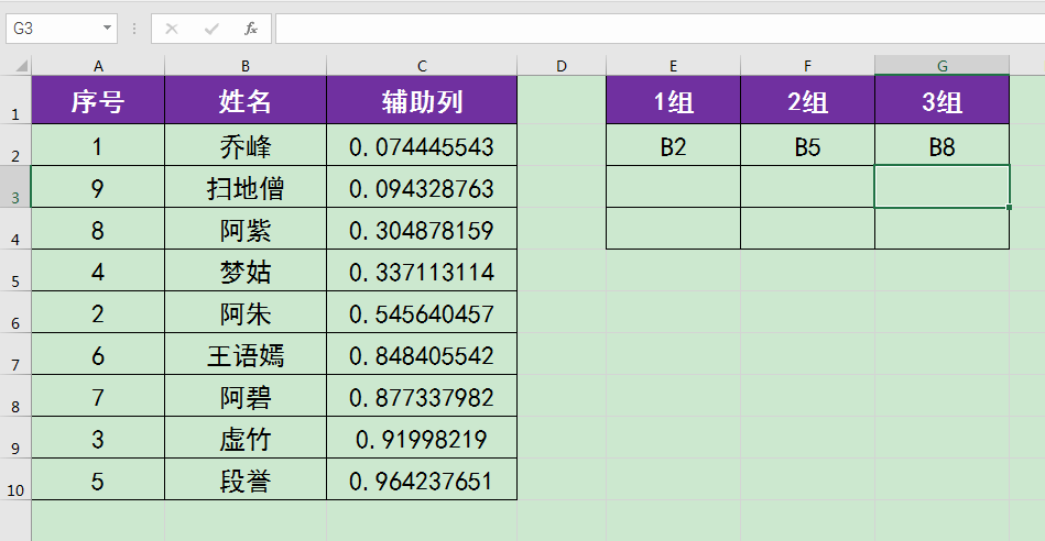 在Excel中怎样将人员随机分组?