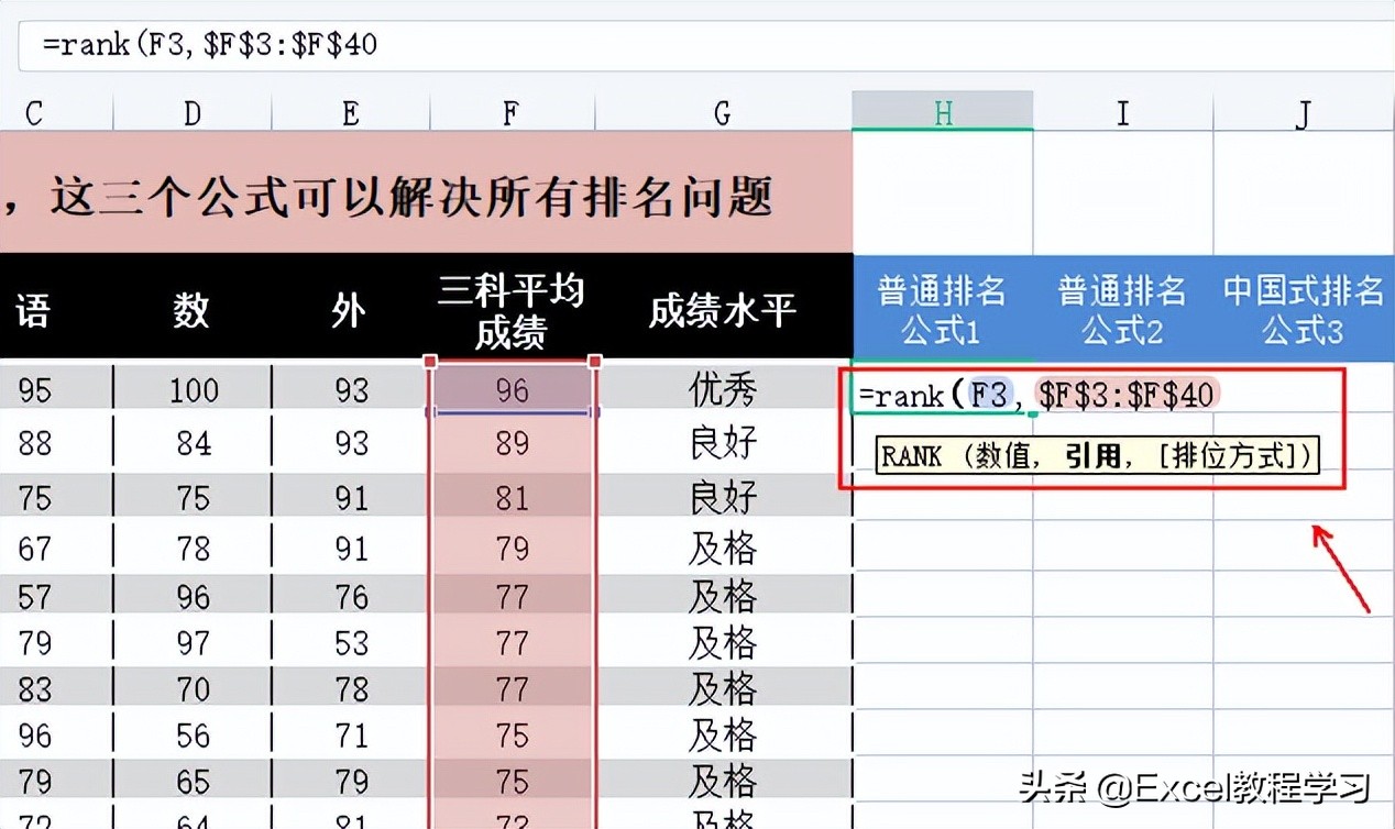 Excel中有哪些排序公式，学会这几个排序公式再无排序难题！