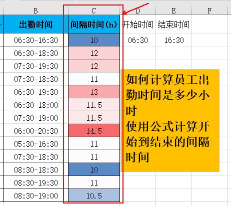 Excel表格中如何使用简易公式计算员工出勤时长？