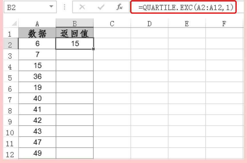 excel中QUARTILE.INC用法和实例