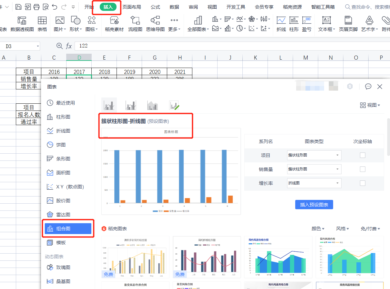 WPS表格系列课程之——常用图表线柱对比组合图