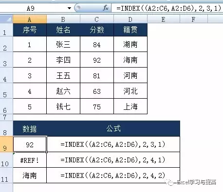 excel中INDEX函数使用方法和实例图文教程