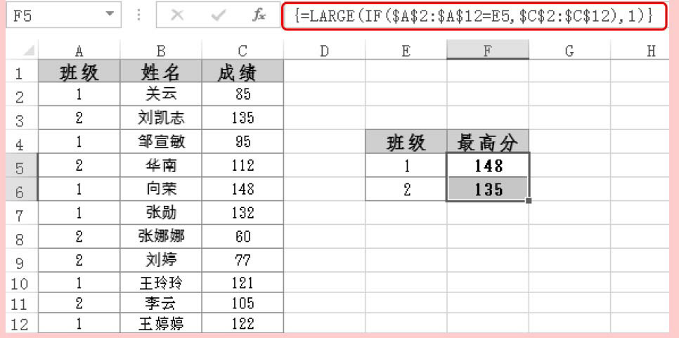 Excel中统计函数LARGE用法和实例教程