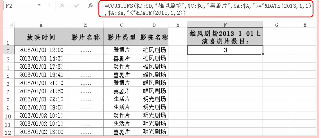 Excel统计函数COUNTIFS用法和实例教程