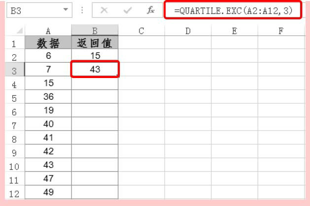 excel中QUARTILE.INC用法和实例