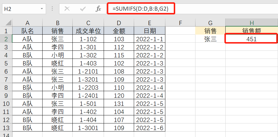 sumifs函数的使用方法举例