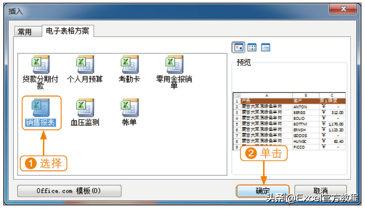 如何在excel中使用模板创建新的工作表？