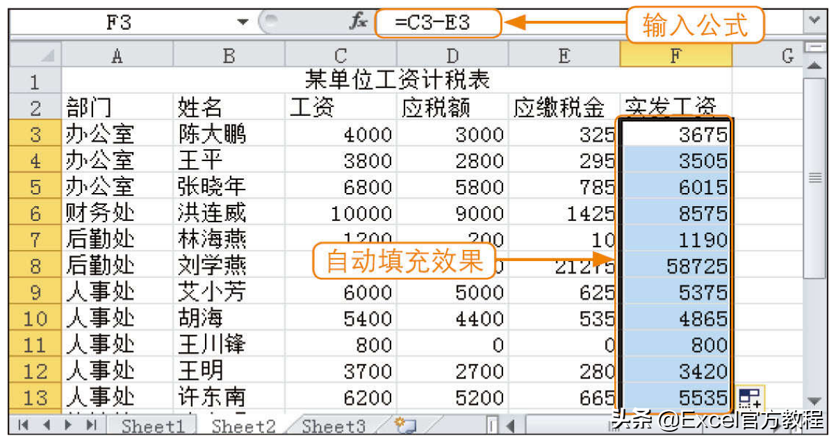 实发工资计算公式excel（excel实发工资总额计算方式）