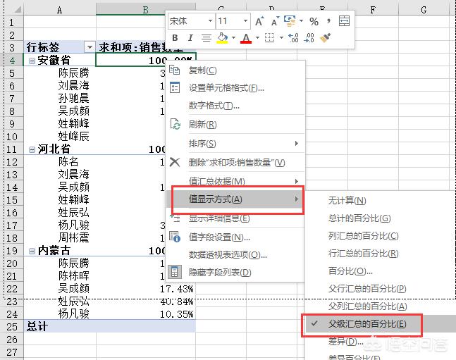 excel百分比怎么算（数据透视表计算百分比的方法）-天天办公网