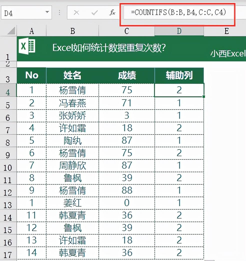 excel统计重复项次数和个数的2个方法（excel快速统计数据重复次数）-天天办公网