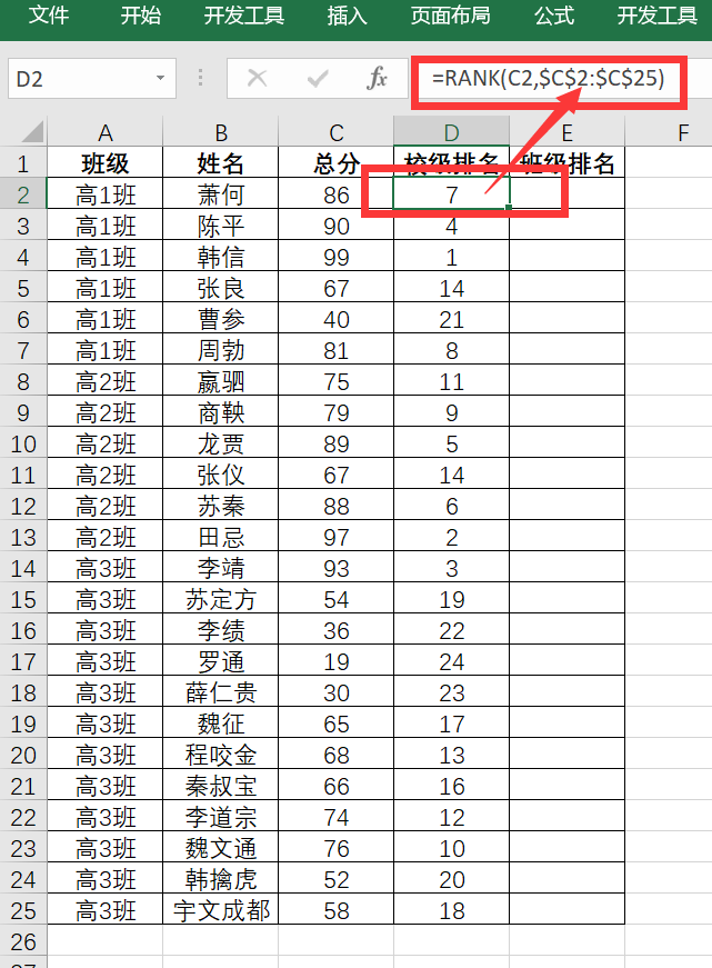 excel表格成绩排名次教程（excel根据学生成绩计算班级排名和校级排名）-天天办公网