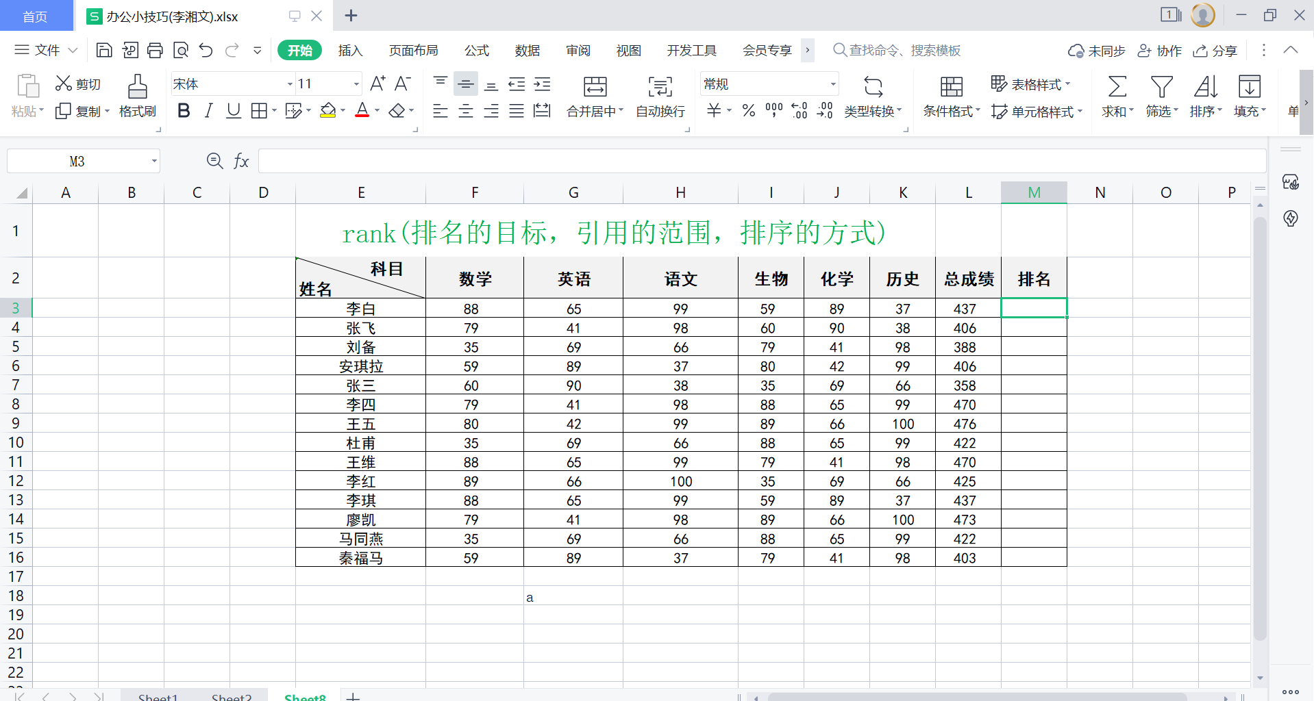 名次怎么算excel（excel计算名次的方法）-天天办公网