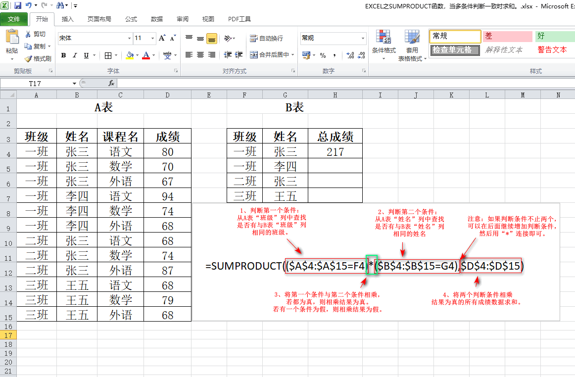 sumproduct多条件求和（EXCEL之SUMPRODUCT函数多条件求和）-天天办公网